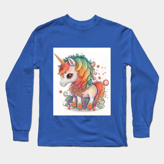 Colourful Baby Unicorn Design Long Sleeve T-Shirt by Miss Santa's Store